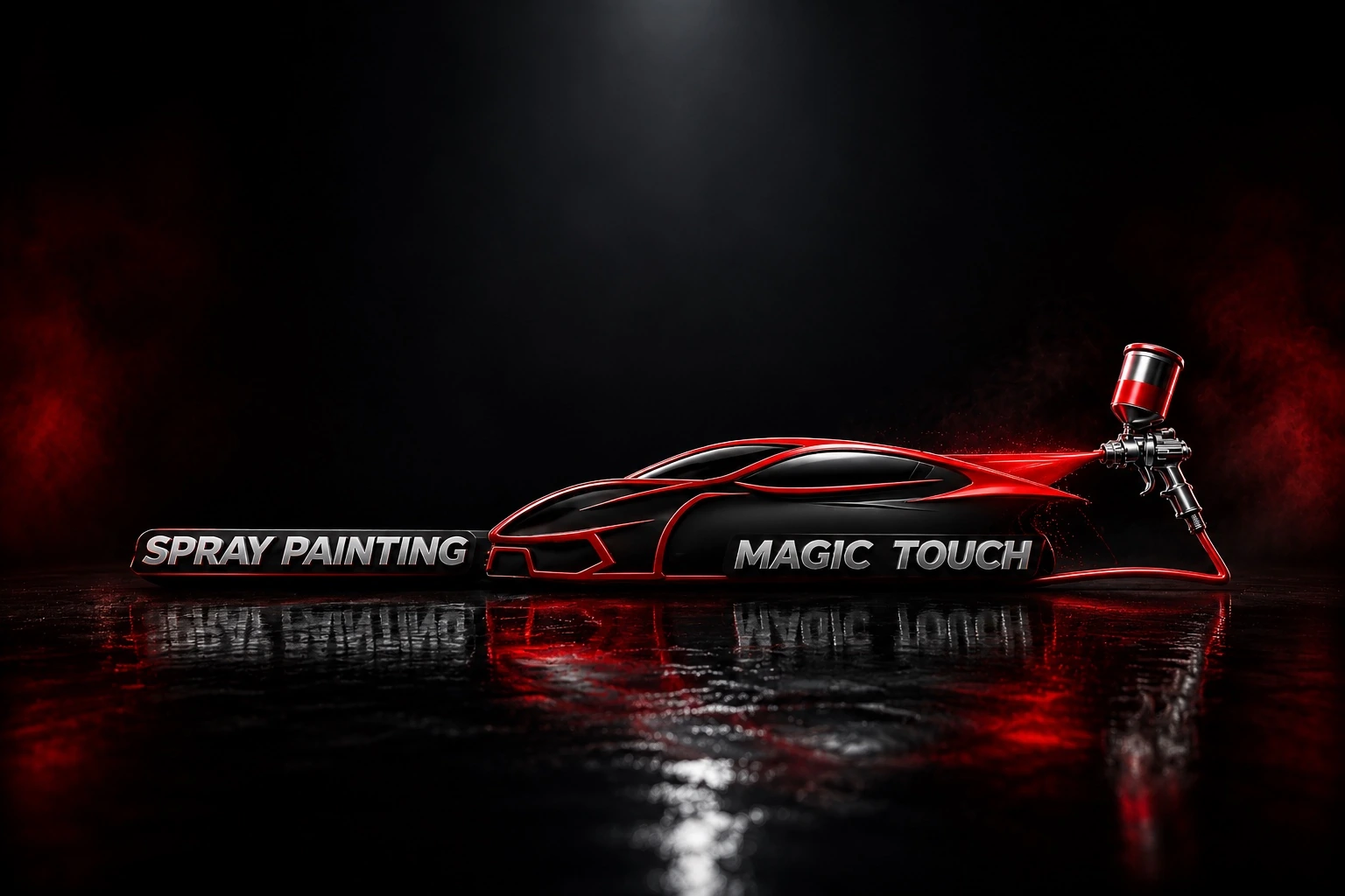 Magic Touch Spray Painting company logo with red car silhouette and spray gun