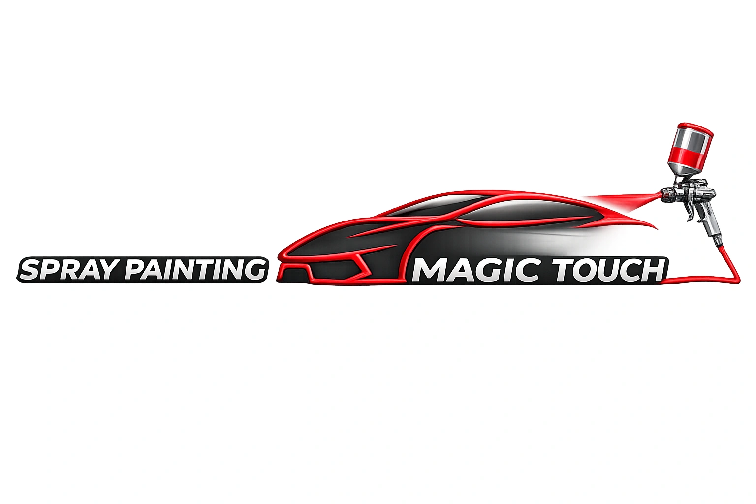 Magic Touch Spray Painting logo, car silhouette with spray gun