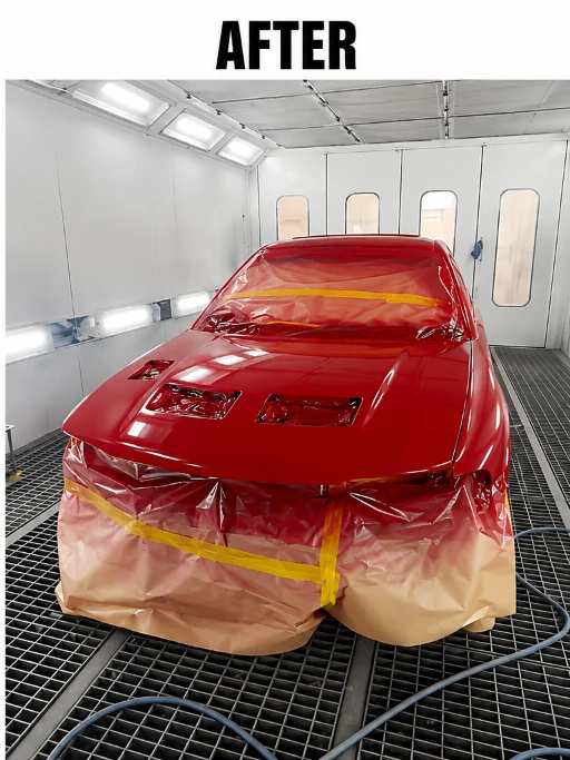 Car bonnet finished in high-gloss red paint, after respray